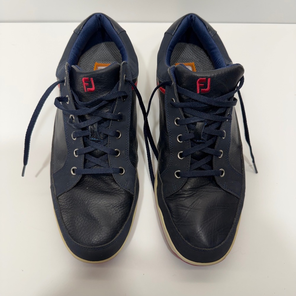 FootJoy Contour Casual Men 13 W Navy Blue Leather Spikeless Golf Shoes 54268